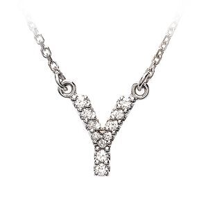 1/10 Cttw Diamond & 14k White Gold Block Initial Necklace, Letter Y